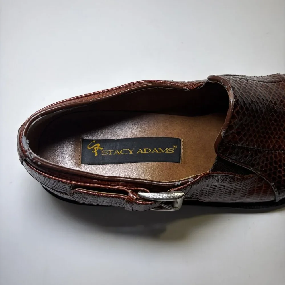 Stacy Adams Genuine Snake Shoes Men's Size 8 Brown Leather Monk Strap Dress